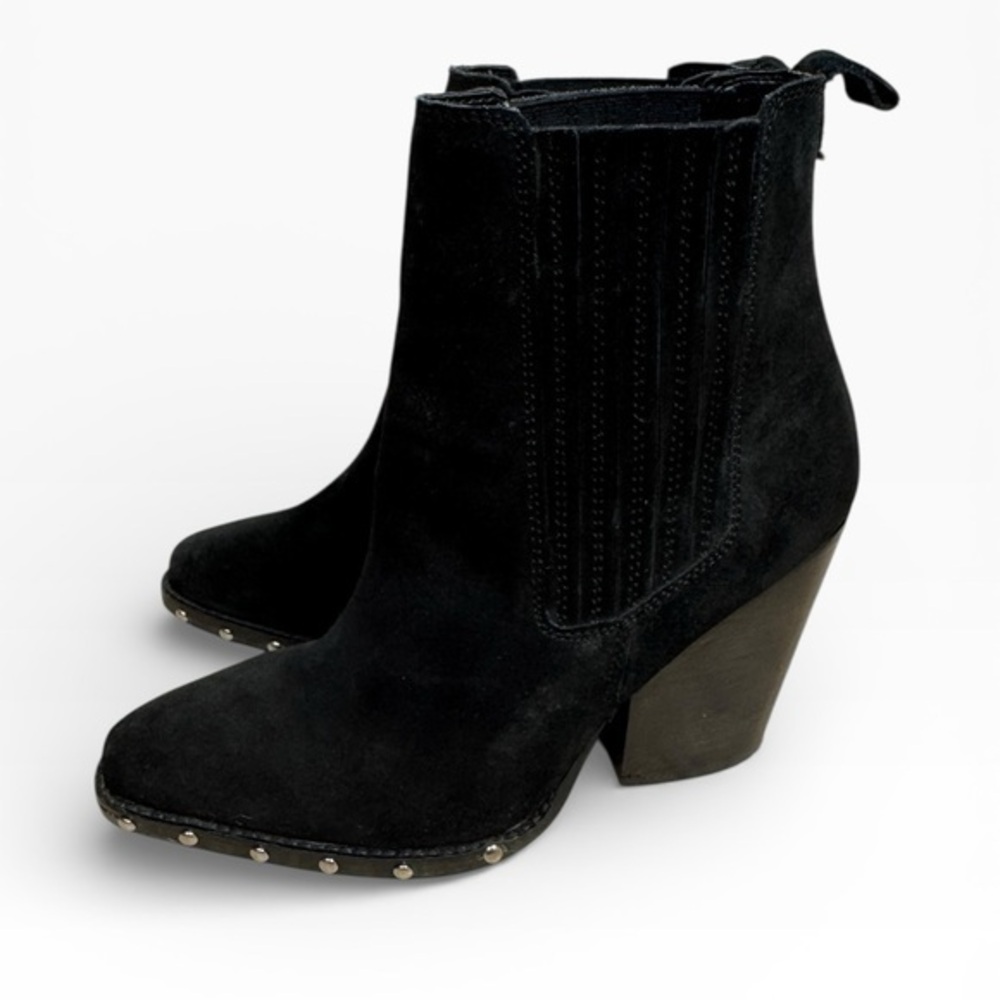 ASOS Design Black Suede Western Chelsea Boots Studded Pointed Toe UK 6 US 8